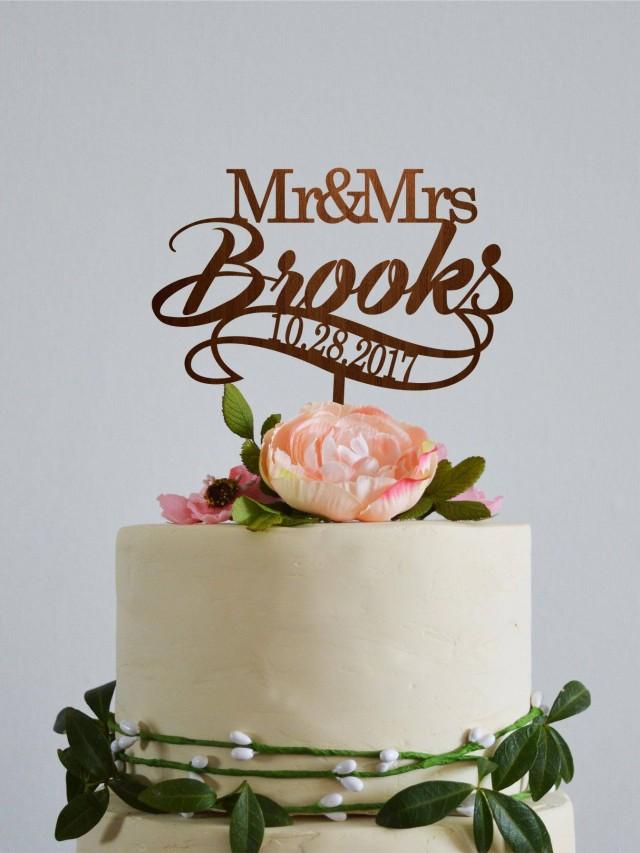 Custom Last Name Cake Topper With Wedding Date Personalized Name Cake