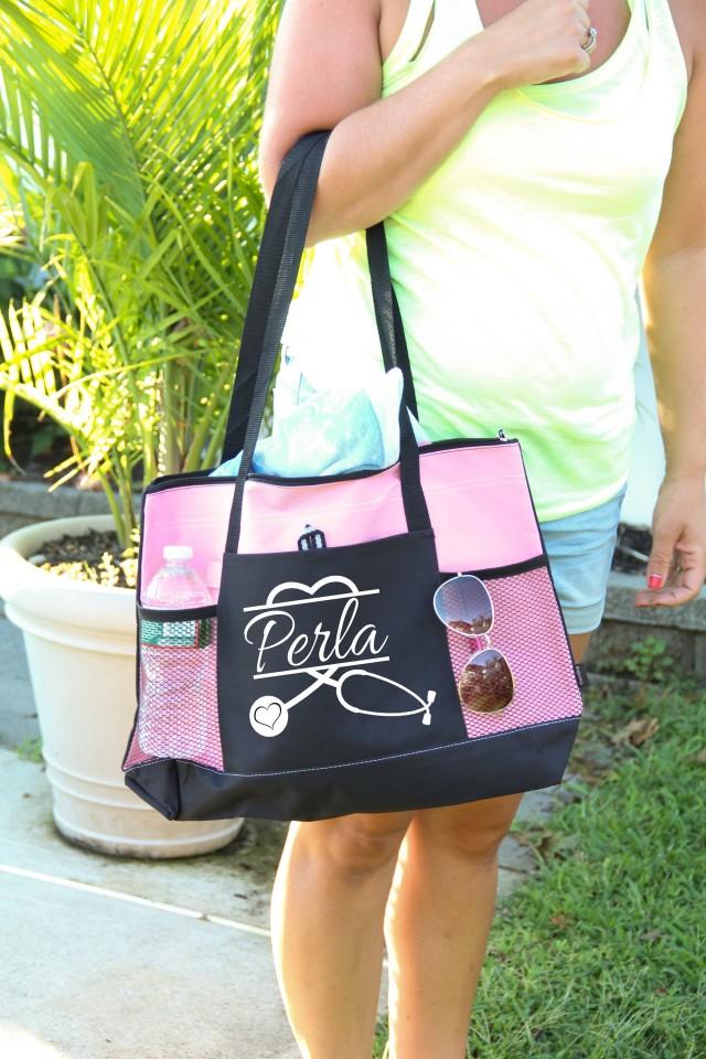 Personalized Bag With Name, Nurse Stethoscope Heart Bag Personalized With Name, Heavy Tote Bag