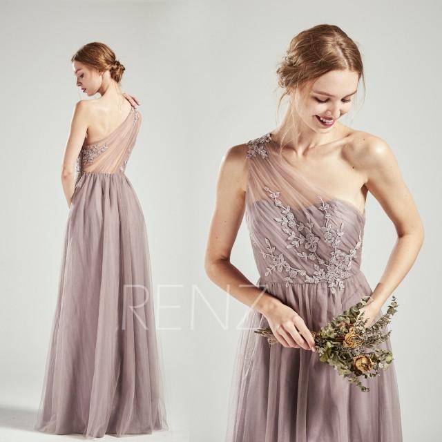 Party Dress Dark Mauve Bridesmaid Dress One Shoulder Tulle Dress Lace Beaded A Line Evening 3703