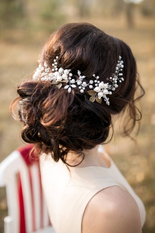 Bridal Headpiece, Bridal Hair Vine, Crystal Pearl Wedding Hairpiece