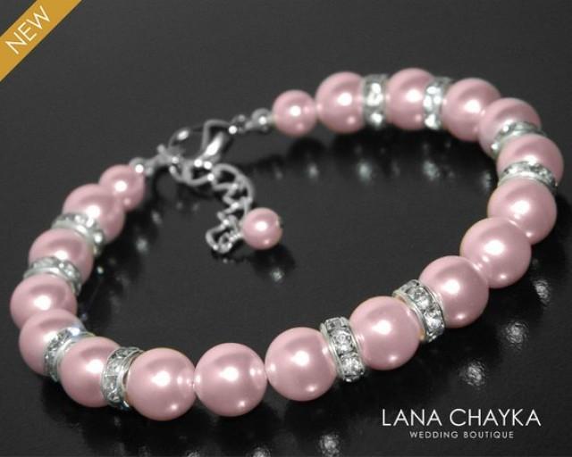 Pink Pearl Bridal Bracelet Swarovski Rosaline Pearl Silver Bracelet ...