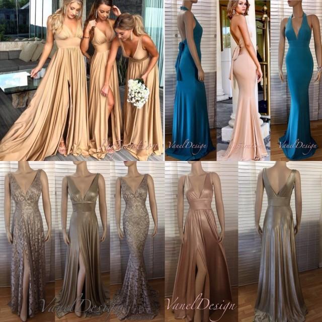 Bridesmaid Dress Long Side Slit V-neck 