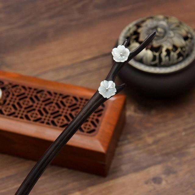 Hair Pin Chinese Antiquity Chinese Classical Shell Flower Black