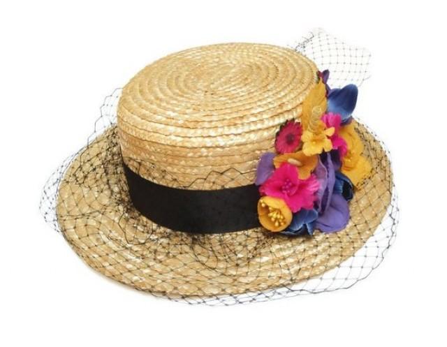 Boater Hat. Straw Hat. Flower Boater 