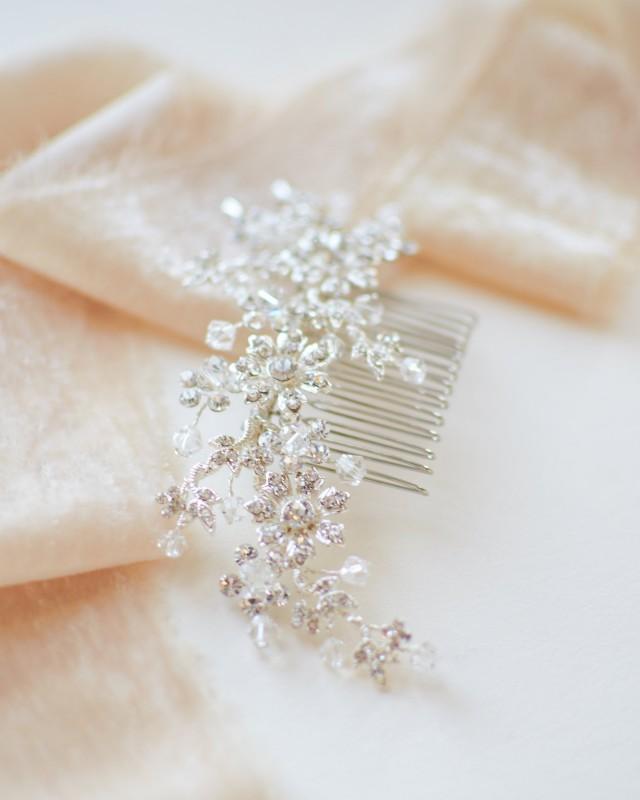 Swarovski Crystal Bridal Comb, Floral Bridal Hair Comb, Crystal Hair
