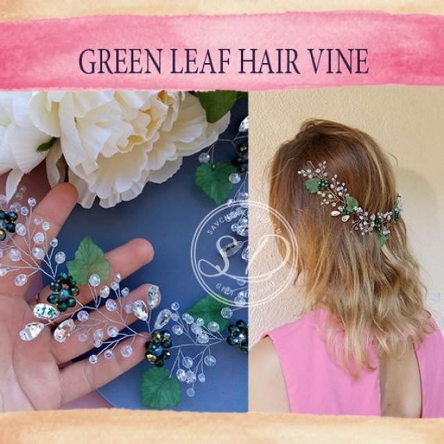 Bridal hair vine Emerald green crown Wedding Boho Headband Silver leaves tiara Wedding Hairpiece Emerald Crystal Silver emerald headpiece