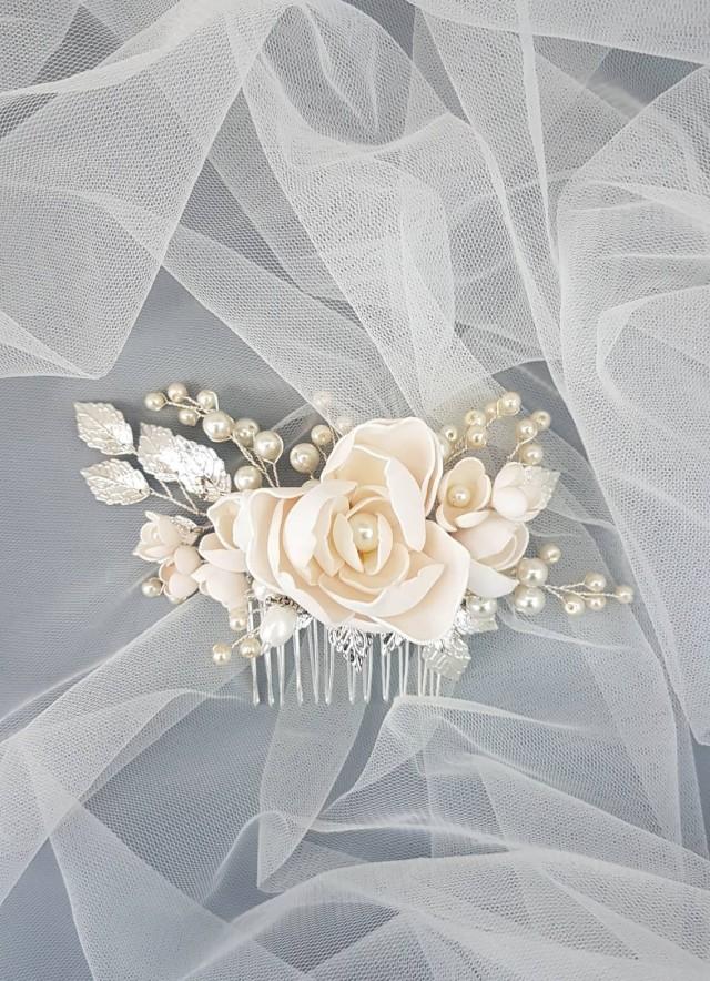 Ivory Pearl Bridal Hair Comb, Ivory Bridal Headpiece, Bridal Hair Piece