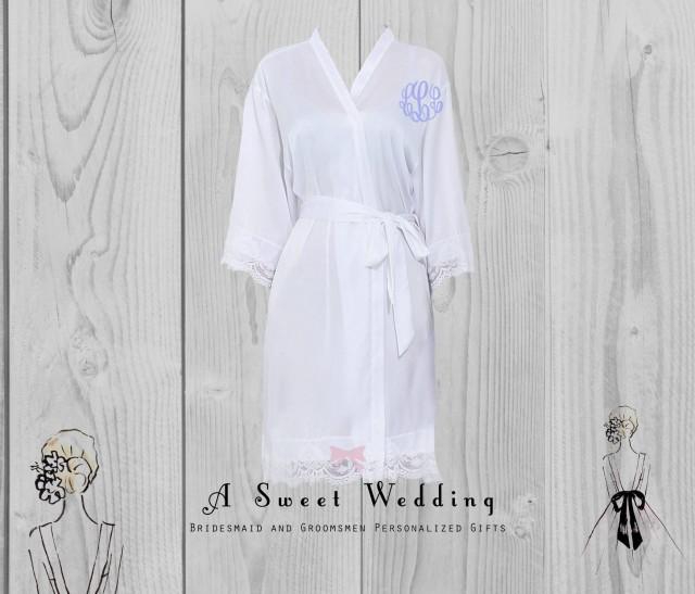 Bride's Robe/ Lace Trim Bridal Robe/ Getting Ready Robe With Monogram