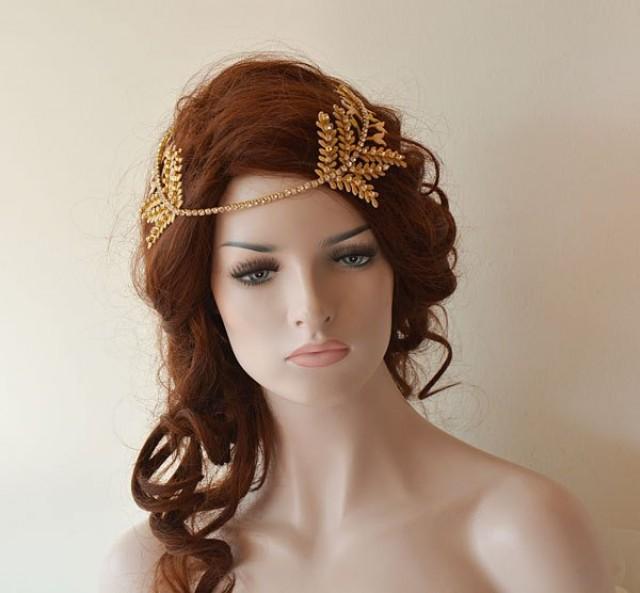 Gold Leaf Hair Vine, Bridal Hair Piece, Headpiece Gold, Crystal Wedding ...