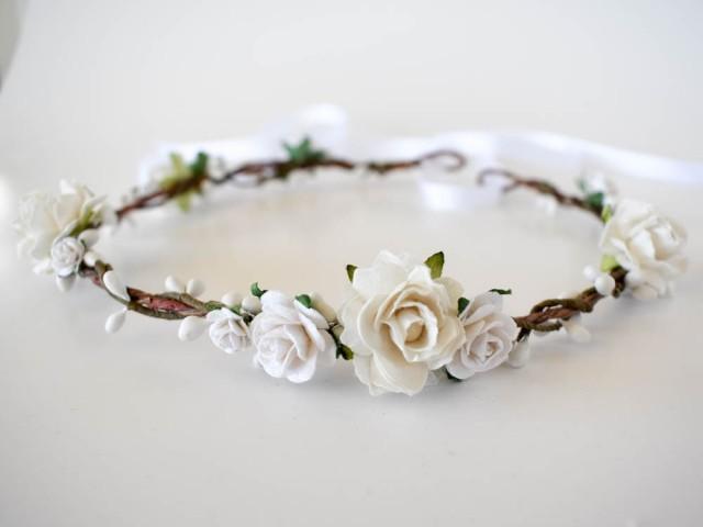 White Floral Crown. White Bridal Crown. Rustic Flower Crown. Wedding 