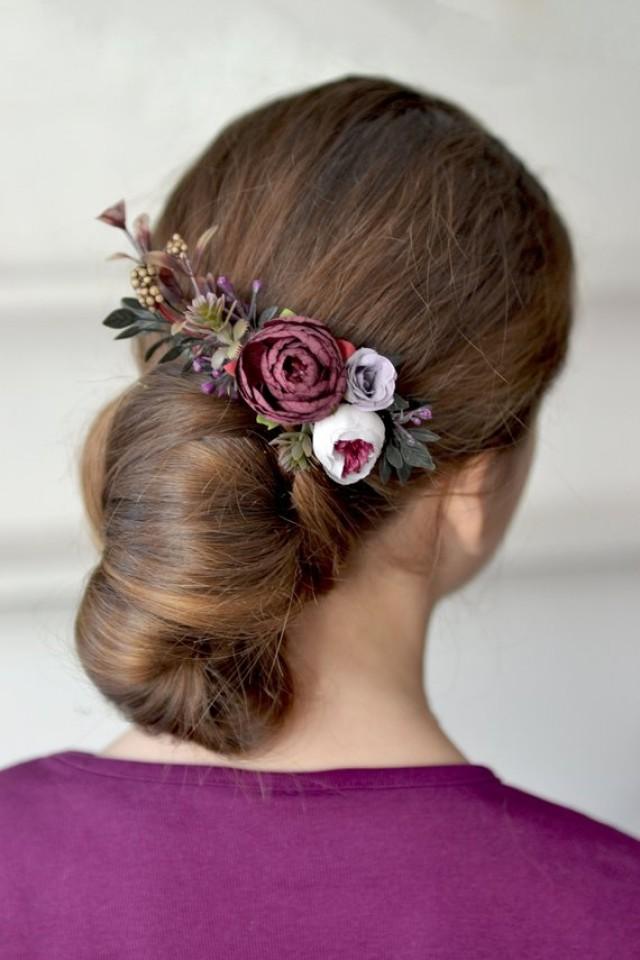 Purple Burgundy Flower Comb Bride Hair Piece Burgundy Hair Comb Floral