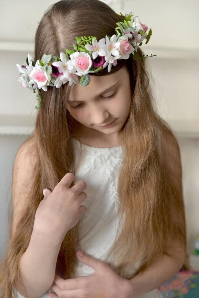 Flower Girls Headband Woodland Wedding Flower Crown Floral Hairband