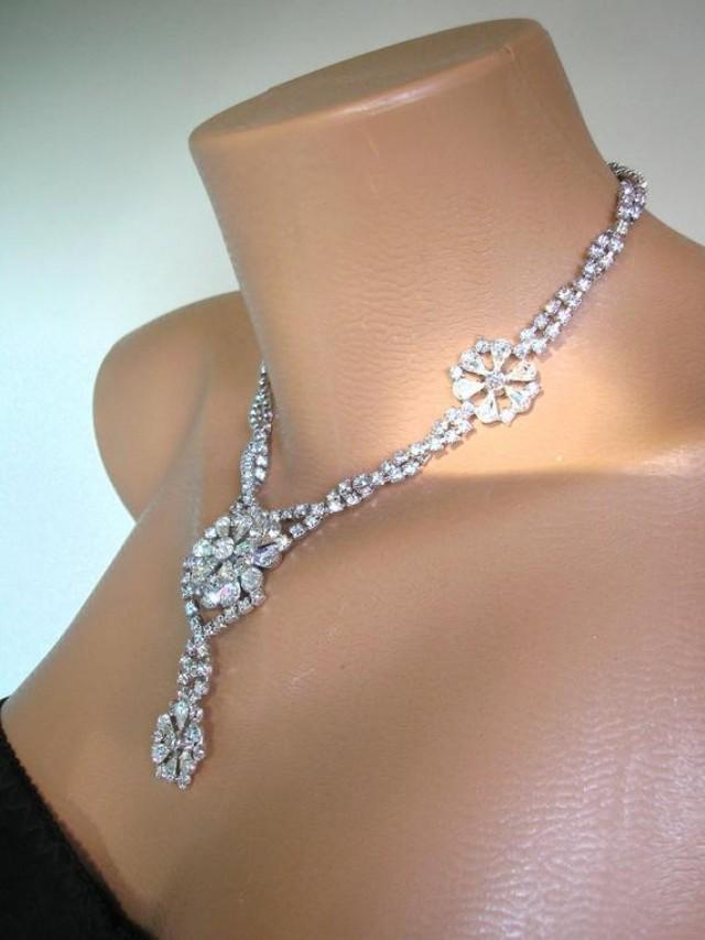 Crystal Bridal Necklace Statement Necklace Rhinestone Bib Prom Jewelry Art Deco Rhinestone