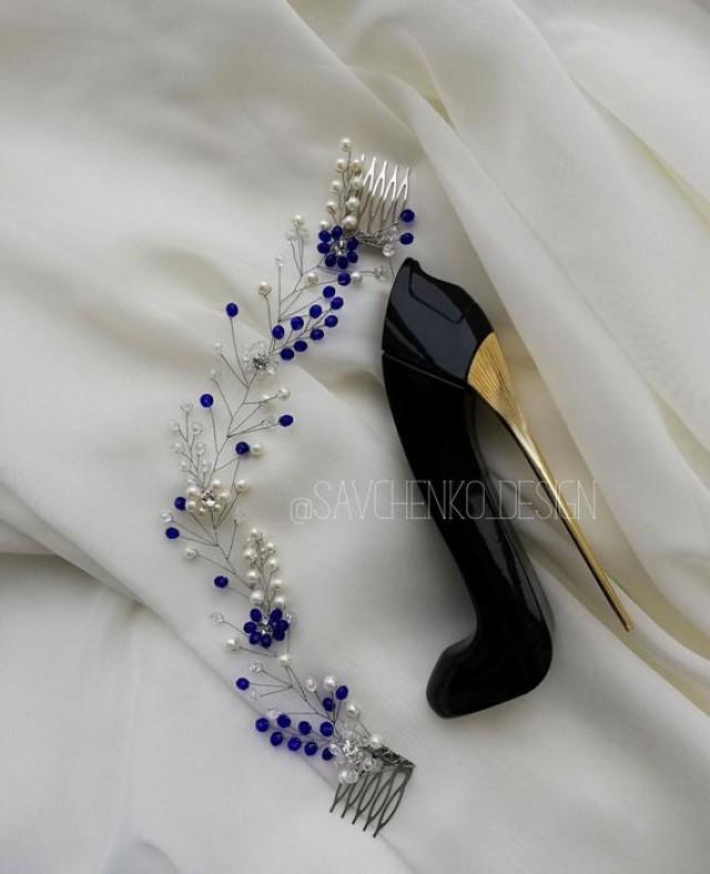 Navy Blue Bridal Hair Vine Navy Gold Head Piece Bridal Hair