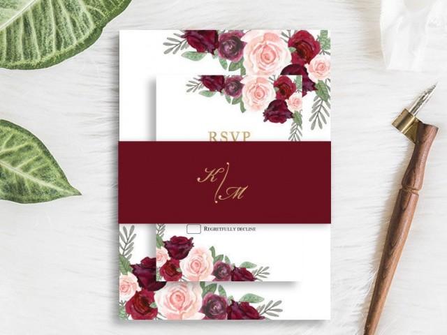 Elegant Burgundy Wedding Invitation Suite Bohemian Wine Blush Peach