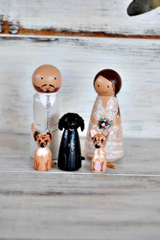 Custom Wedding Cake Toppers Peg Dolls Rustic Decor Bride Groom Personalised Dog 