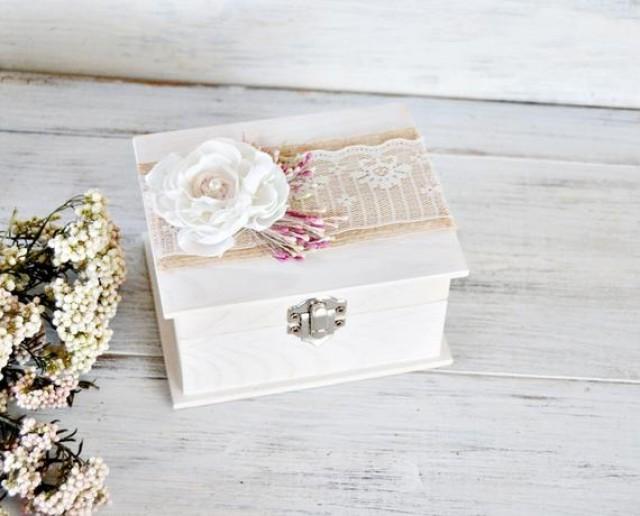 Romantic White Ring Bearer Box, Flower Wedding Ring Box, Personalized