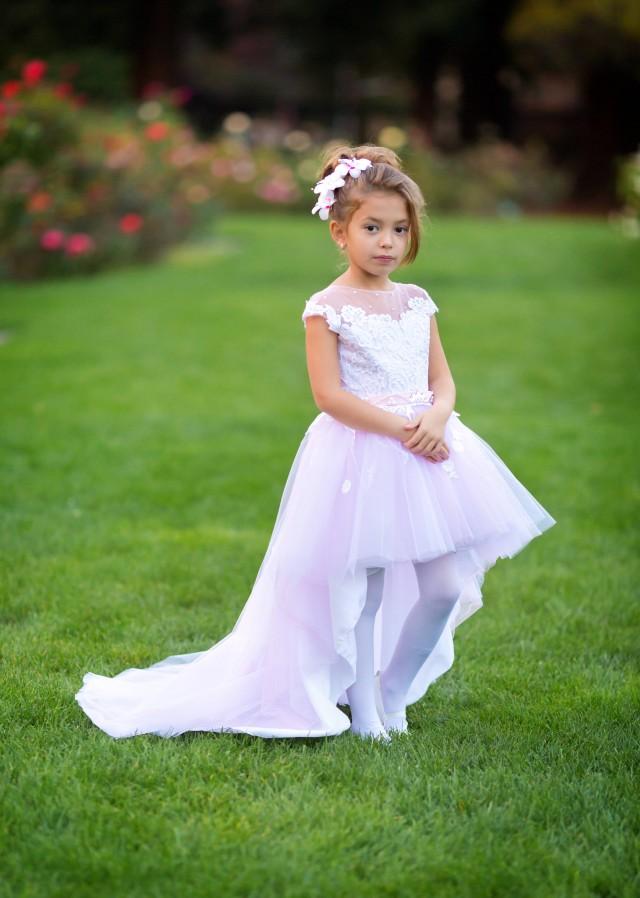 Pink Flower Girl Dress Tulle High Low Princess Birthday Tutu Baby