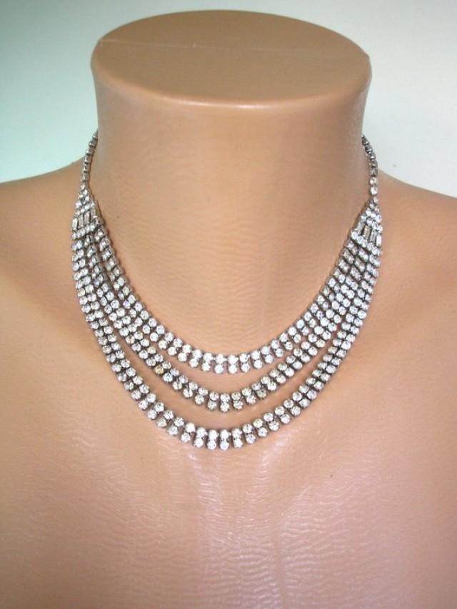 Vintage Rhinestone Choker, Diamante Choker Necklace, Ice Rhinestones, 3