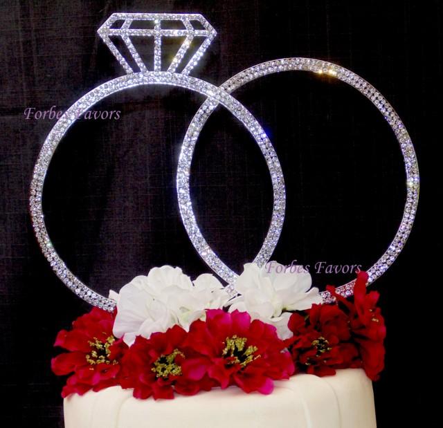 Set Of 2 Stunning Extra Large Silver Rhinestone Wedding Rings Cake