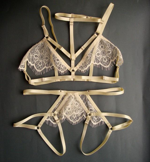 Harness Lingerie Set Ivory Lingerie Sexy Lingerie Strappy Lingerie Erotic Lingerie Bdsm