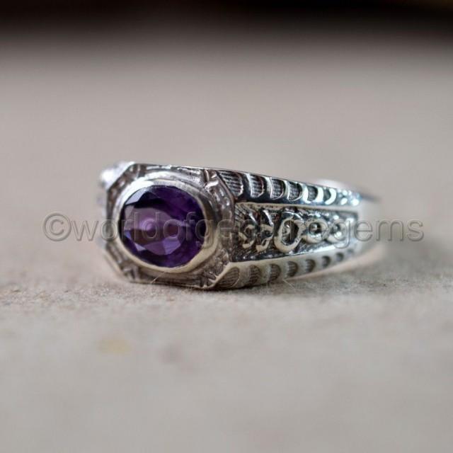 Natural Amethyst Ring Sterling Silver Jewelry Brilliant Cut