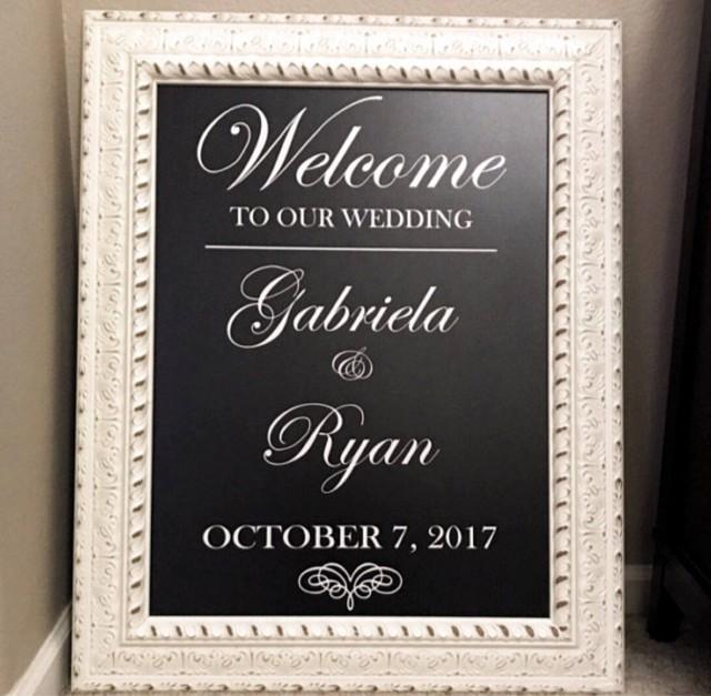 Wedding Welcome Sign Mirror Decal Scroll Heart Welcome Wedding