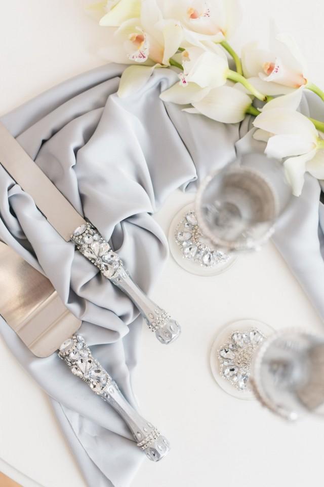 Wedding Cake Server Set With Glasses Wedding Cutting Set Wedding