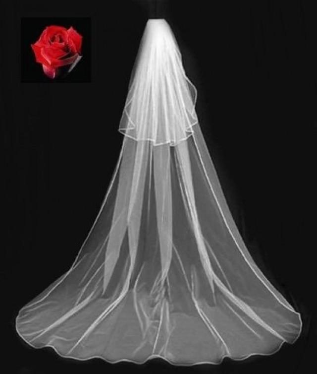 Plain Ivory Pale Ivory Or White Wedding Veil Cathedral Length 2