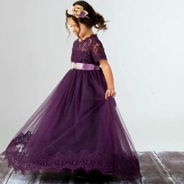 Purple Flower Girl Dress, Plum Lace ...