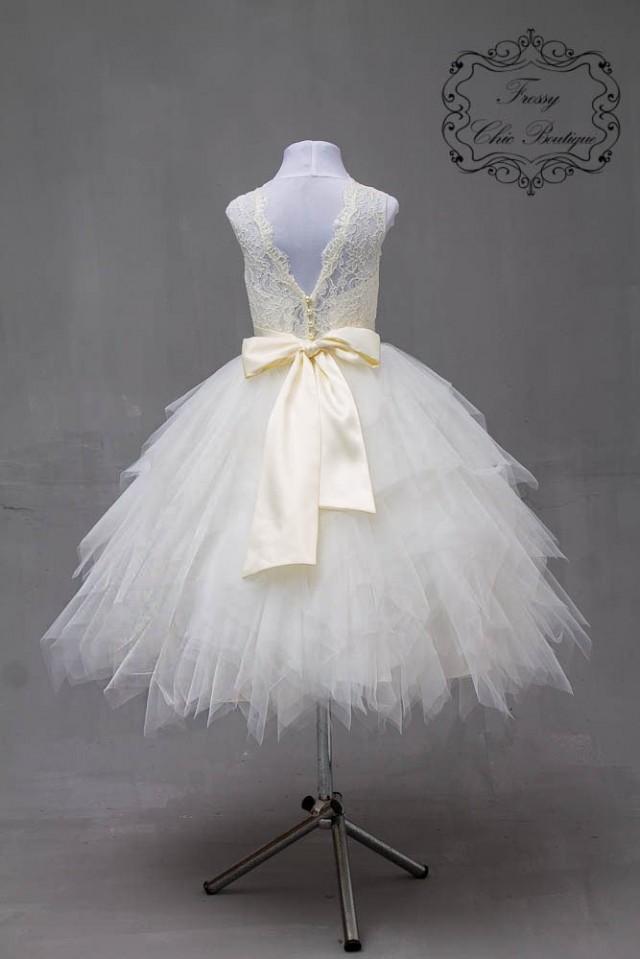 Lace Flower Girl Dresses Tulle Champagne Girls Tutu Dress Ivory