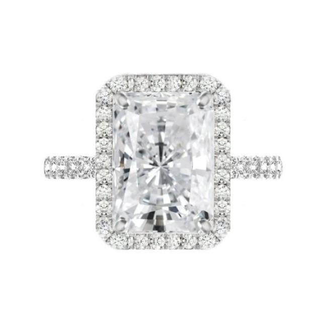 7 Carat Radiant Crushed Ice Moissanite & Diamond Halo Wide Band