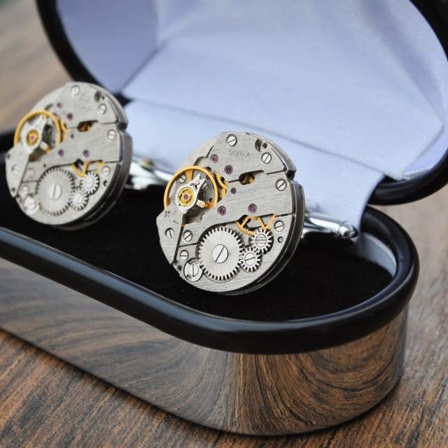 Boxed Watch Cufflinks, 20mm Watch Movement Cufflinks, Steampunk