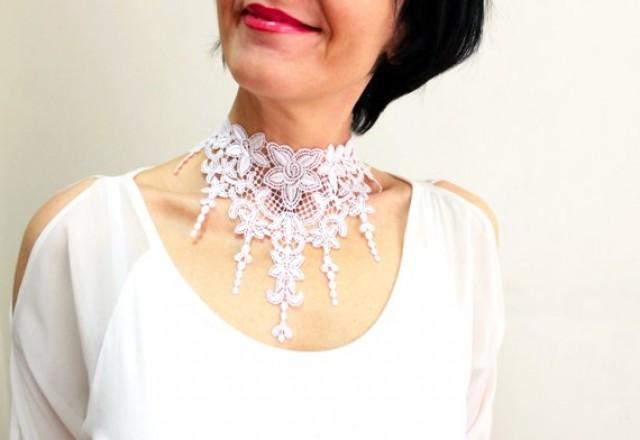 white bridal choker
