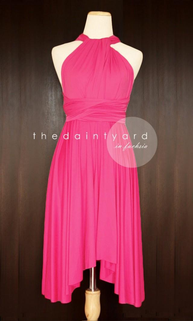 TDY Fuchsia Short Asymmetrical Bridesmaid Dress Convertible Dress