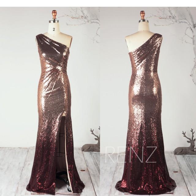 rose gold sequin one shoulder bridesmaid dress