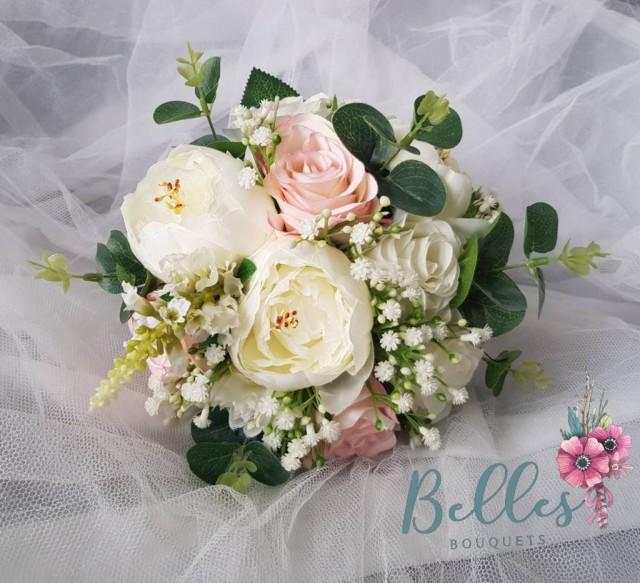 Beautiful Brides Wedding Bouquet Blush Pink Ivory Silk Gypsophila Peony Rose Many Colours 5543