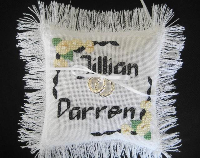 Personalized Cross Stitch Ring Bearer Pillow, Hand Made, Personalized