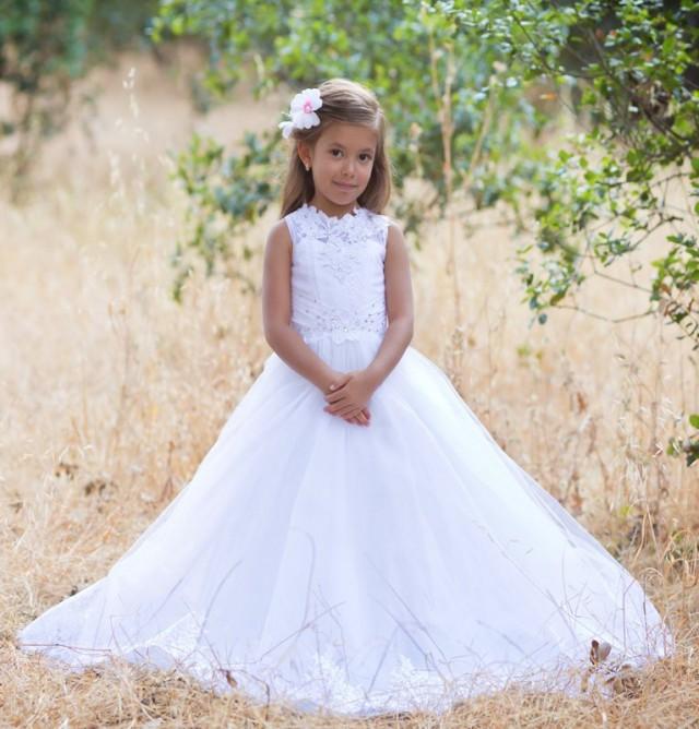 Toddler Flower Girl Dress Princess Floral Lace Gown For Birthday Baptism Wedding 