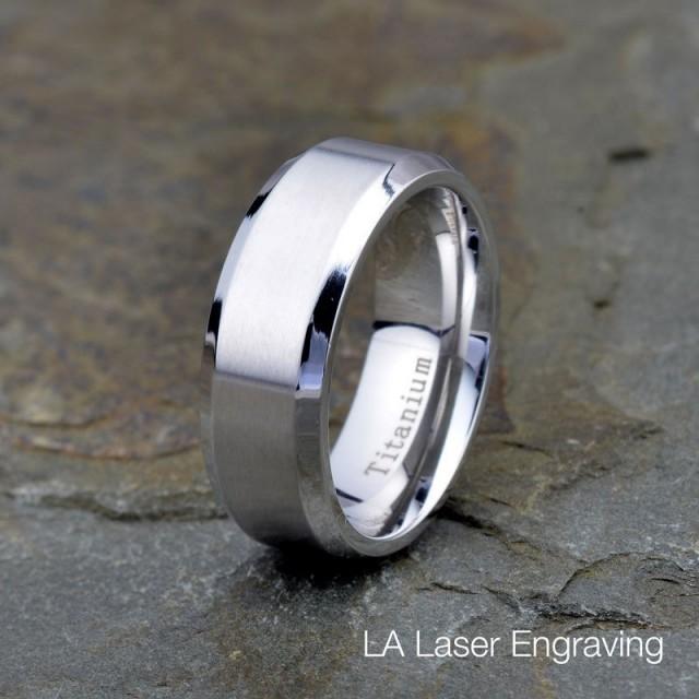 Mens Titanium Wedding Band, Brushed Polished Beveled Edge 8mm , His ...