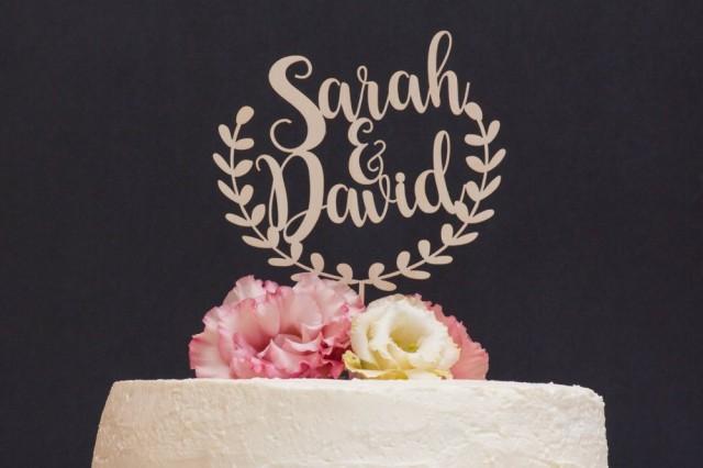 Wreath Wedding Cake Topper Personalized Wedding Cake Topper Cake Decor Wood Cake Topper 