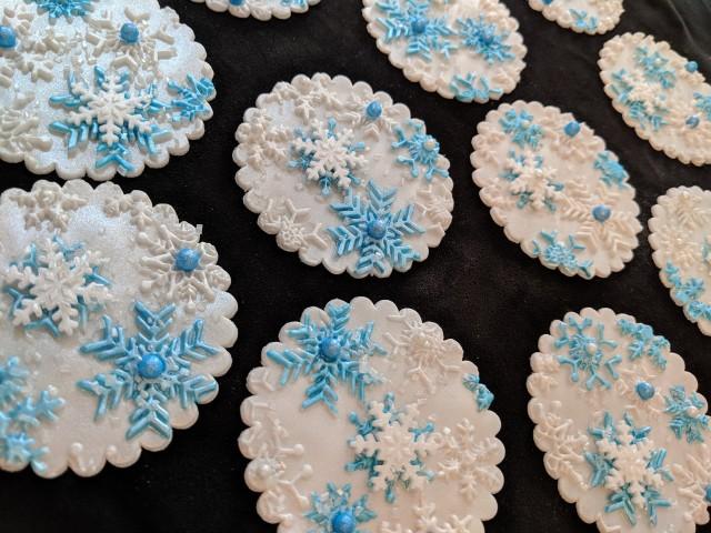 12 Edible Snowflake Cupcake Toppers Sparkly Frozen Choose