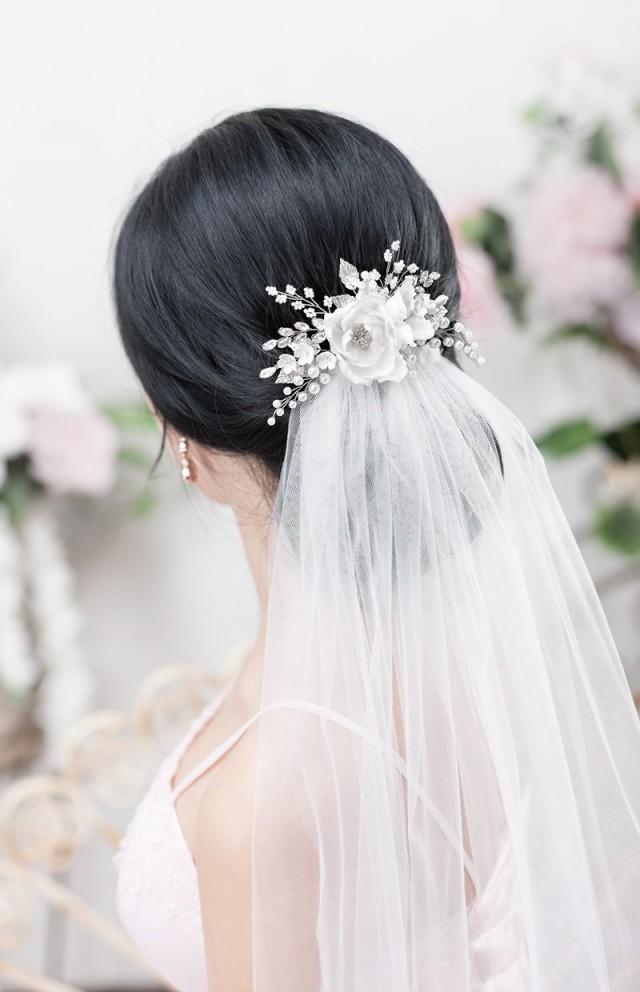 White Bridal Hair Flower Ivory Hair Flowers Wedding Floral Hair Comb