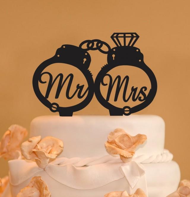 Handcuffs Wedding Cake Topper Mr. And Mrs. Handcuffs Wedding Cake