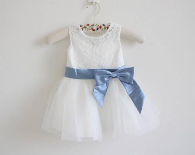 steel blue flower girl dress