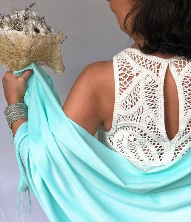Mint Shawl, Aqua Green Wrap, Mint Wedding Shawl, Translucent Cotton