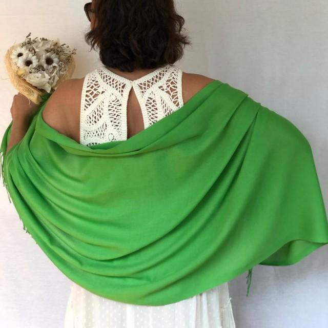 Green Scarf, Kelly Green Wedding Pashmina, Translucent Cotton Scarf