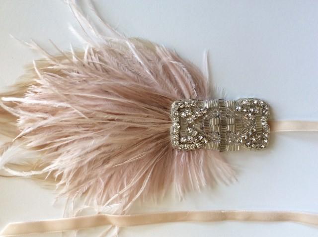 Ostrich Feather Fascinator Rhinestone Headband Gatsby Party Bridal Headpiece 