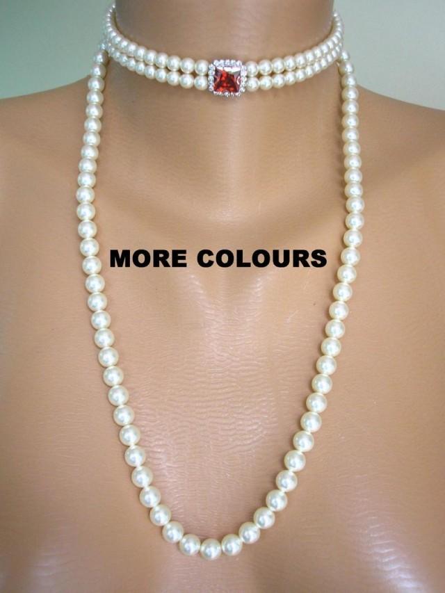 Long Pearl Necklace Swarovski Pearls Strand Pearl Choker Detachable Strands Bridal Choker