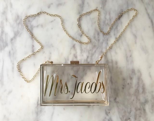 Personalized Acrylic Clutch, Box Clutch, Custom Mrs. Clutch, Bridal Clutch, Custom Bride Clutch
